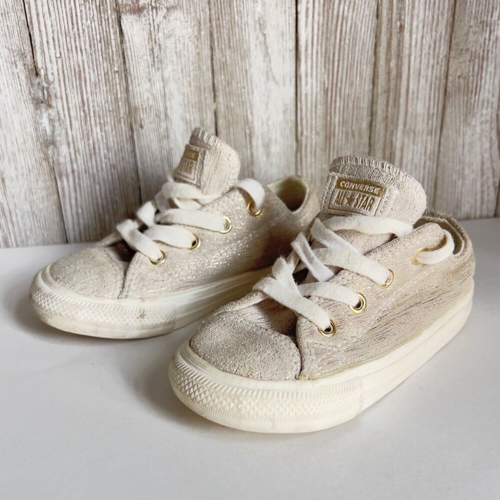 Converse Chuck Taylor ALL STAR Egret Gold Metallic Low Youth Size 8